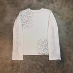Leopard Print Letter Waffle Print Long-sleeved T-shirt