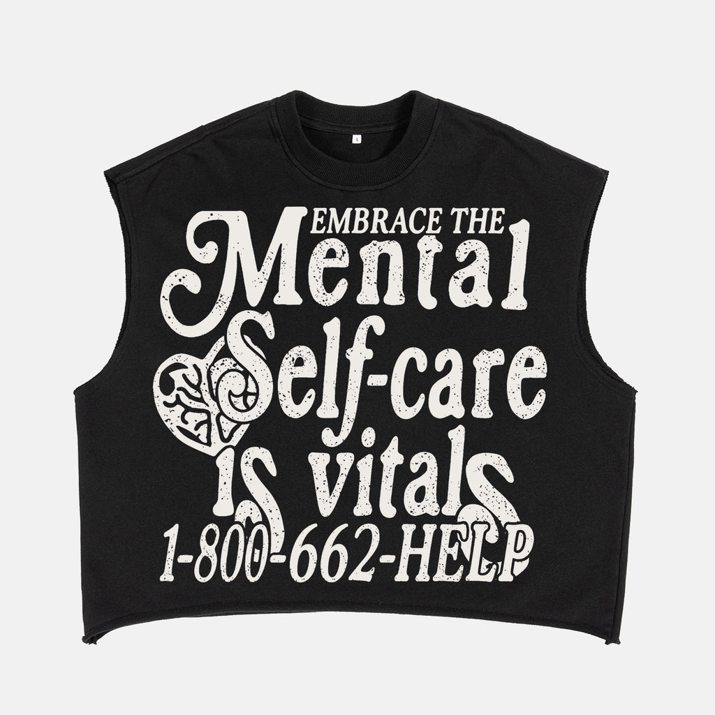 Mental Self-care Print Slogan Short Tank Top