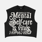 Mental Self-care Print Slogan Short Tank Top