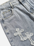 Denim Embroidery Cross Patch Street Jeans