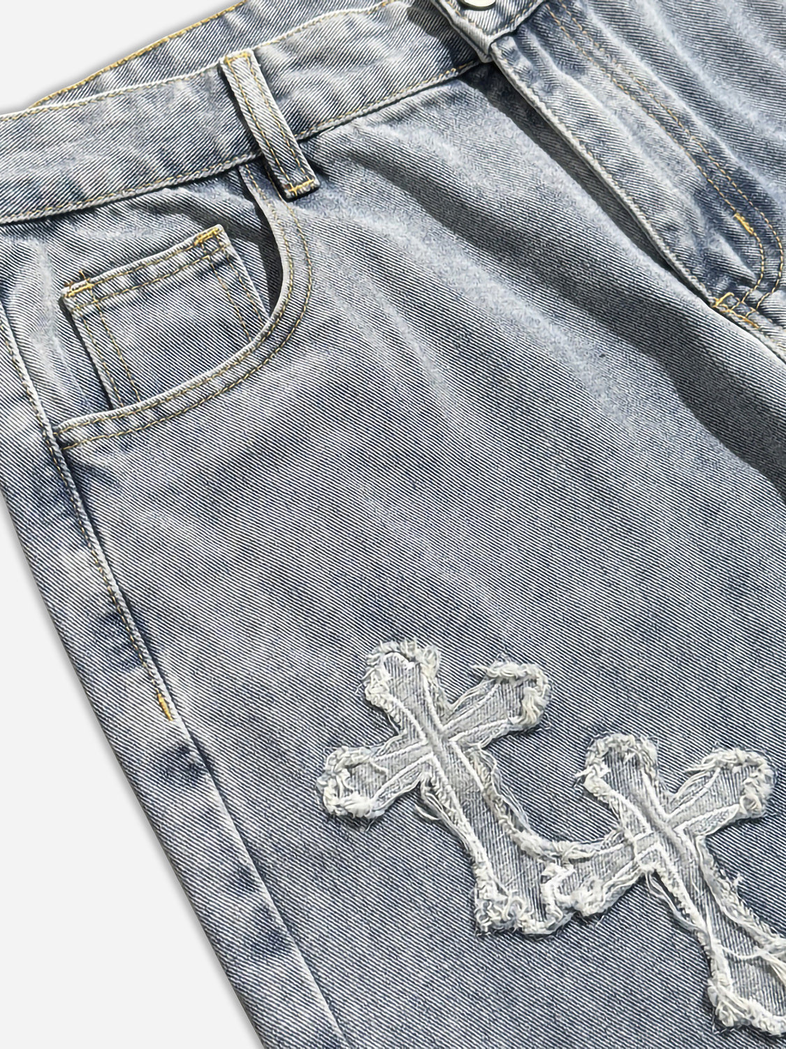 Denim Embroidery Cross Patch Street Jeans