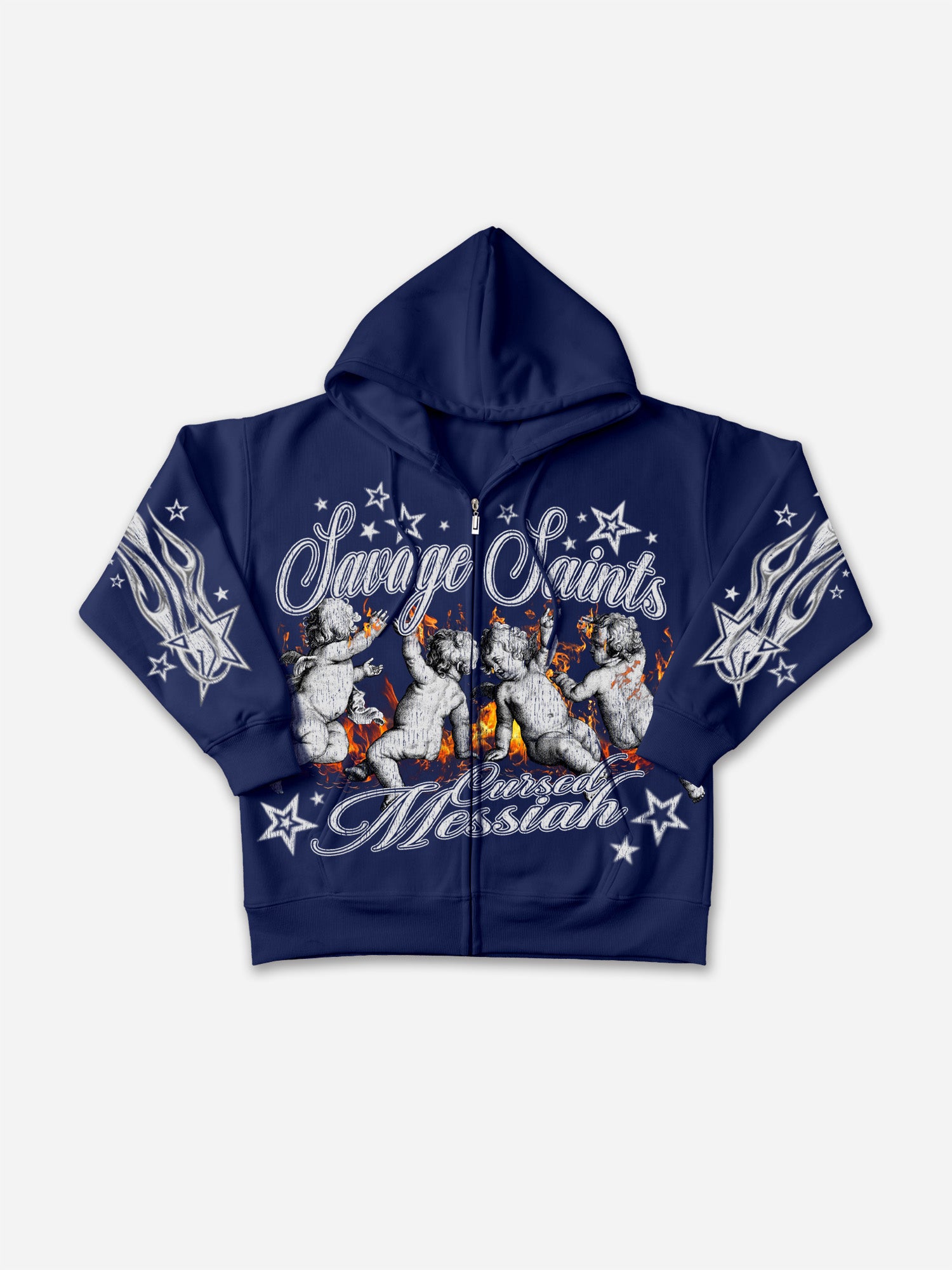 The Cursed Messiah Fallen Angel Vintage Graphic Zip-up Hoodie