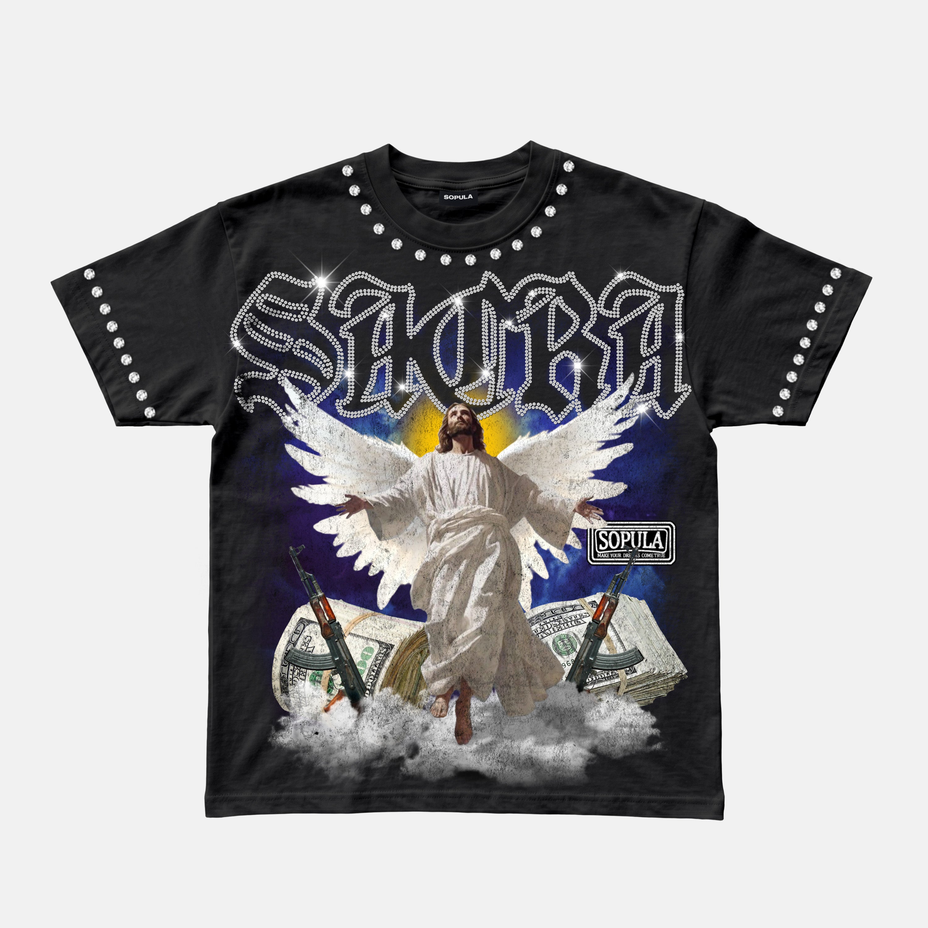 Sacra Retro God Violence And Wealth Graphic T-shirt