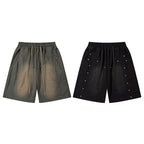 Men's Retro Acid Washed Drawstring Metal Sports Shorts