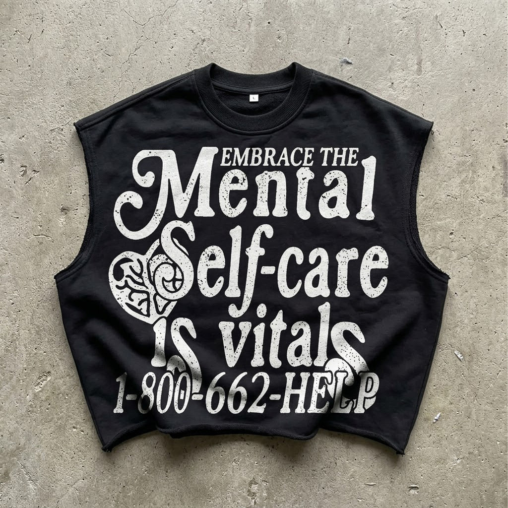 Mental Self-care Print Slogan Short Tank Top