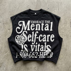 Mental Self-care Print Slogan Short Tank Top