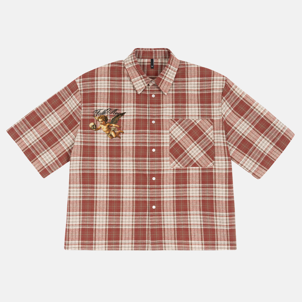 Faith Angel Holding A Skull Graphic Plaid Jacket Shirt
