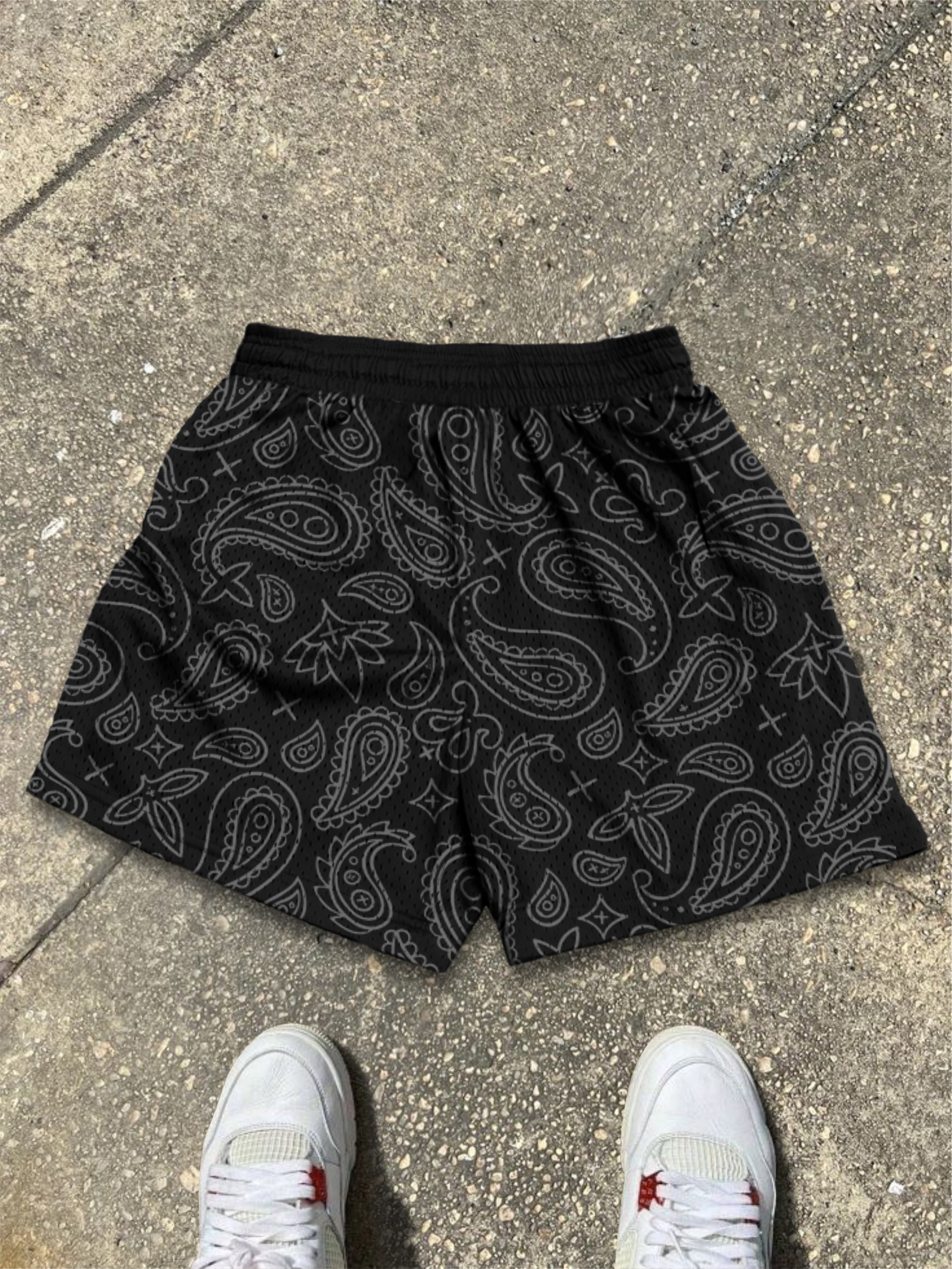 Ambition Skull Hand Cashew Flower Graphic Mesh Shorts