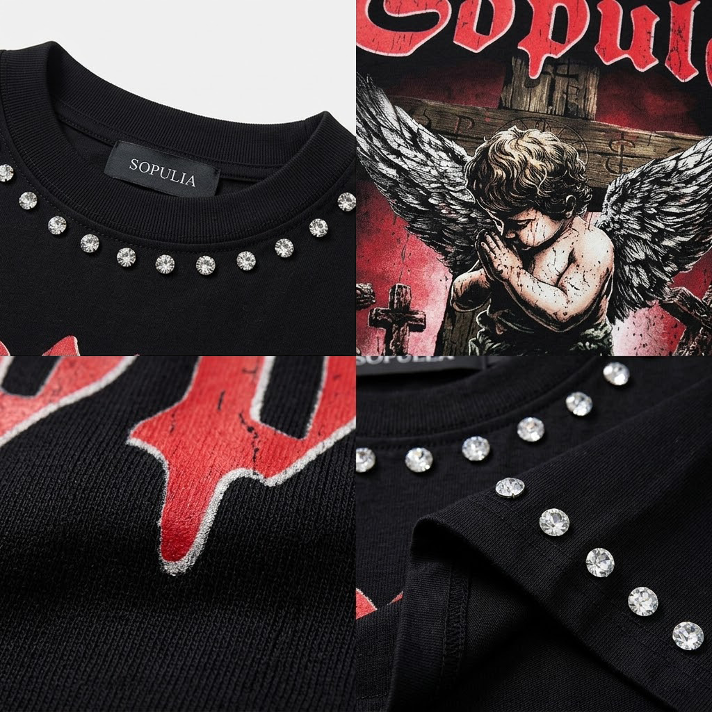 Angels Praying In Hell Vintage Graphic Cotton T-shirt