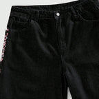 Men's Retro Plum Blossom Embroidered Loose Denim Jorts