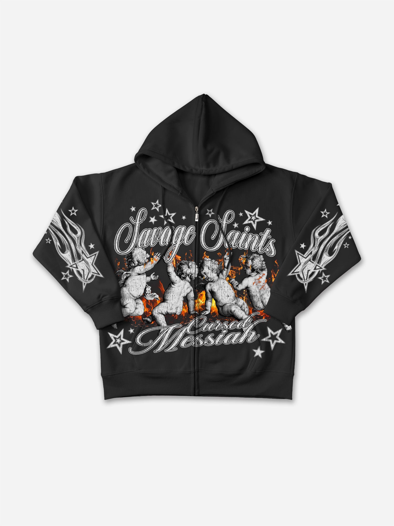The Cursed Messiah Fallen Angel Vintage Graphic Zip-up Hoodie