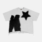 Street Y2k Virtual Shadow Graphic Crop Ripped T-shirt