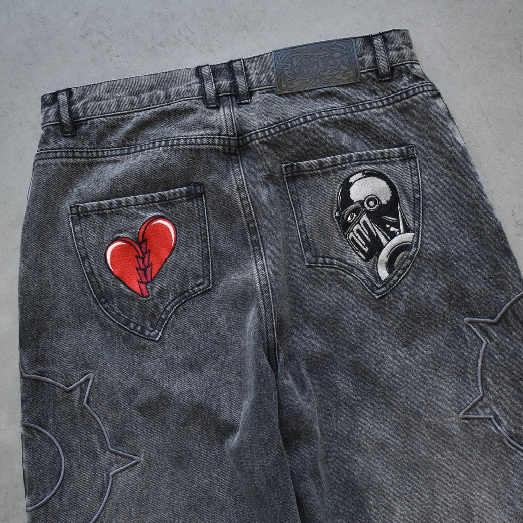 Men's Fashion Embroidered Drawstring  Chariot Jeans