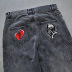 Men's Fashion Embroidered Drawstring  Chariot Jeans