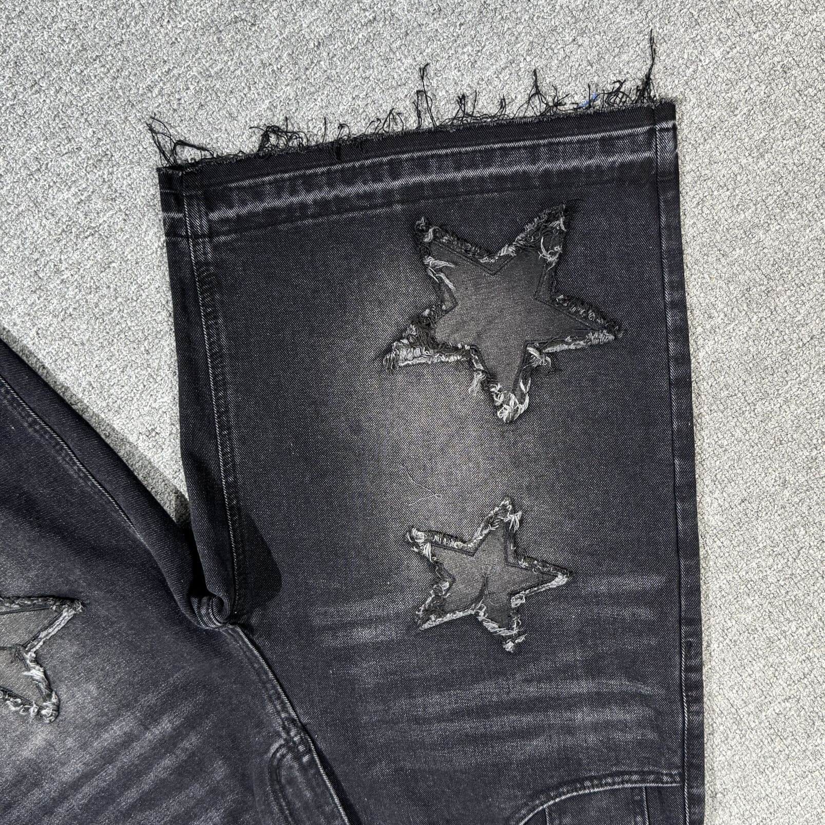 Streetwear Washed Distressed Star Appliqué Denim Jorts