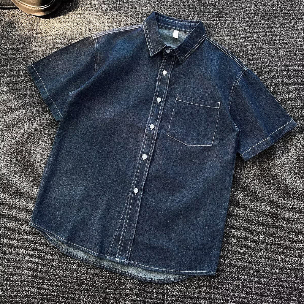 Men's Retro Short-sleeve Denim Shirt