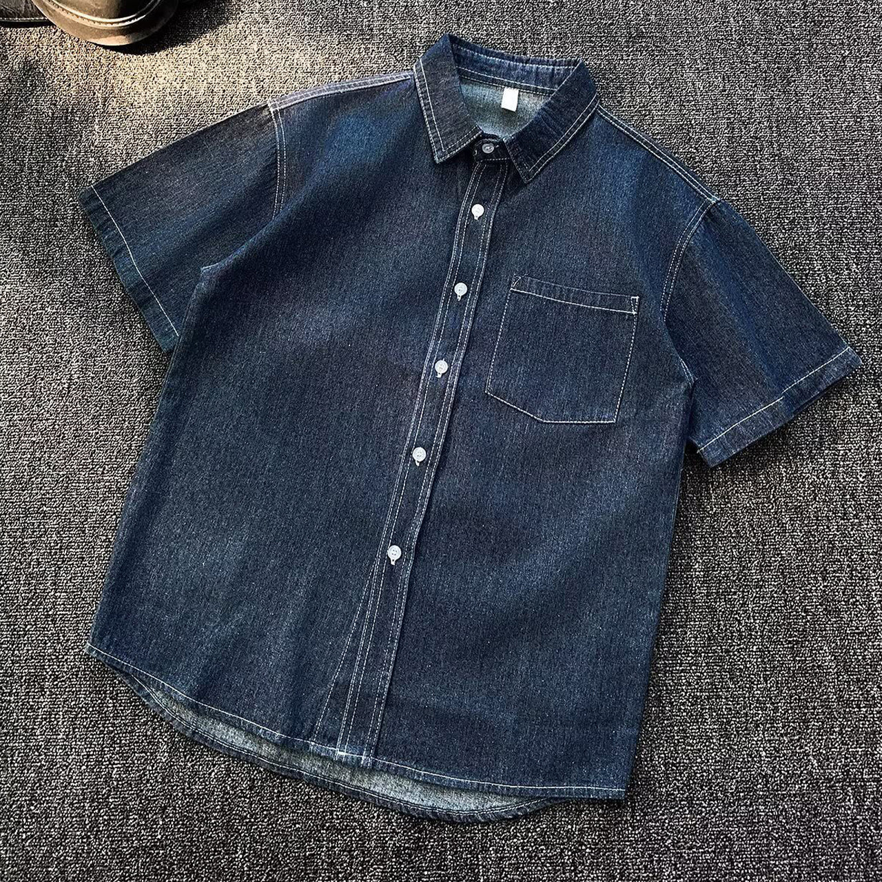 Men's Retro Short-sleeve Denim Shirt