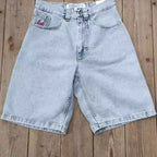 Men's Fashion Boy Cartoon Embroidered Denim Shorts
