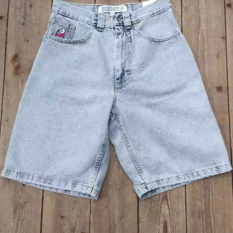 Men's Fashion Boy Cartoon Embroidered Denim Shorts