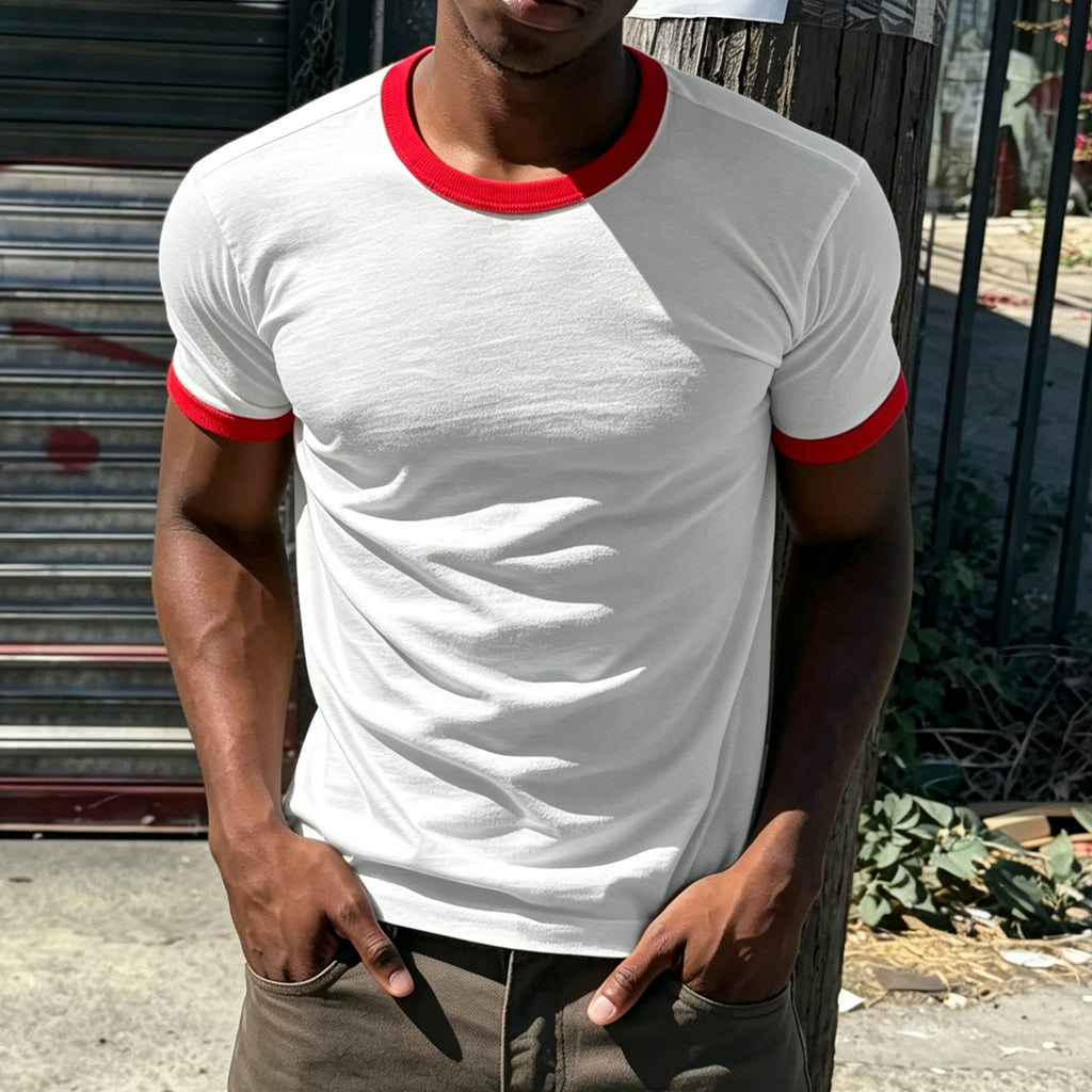 Contrasting Color-blocked Pure Cotton Crew Neck  Tee