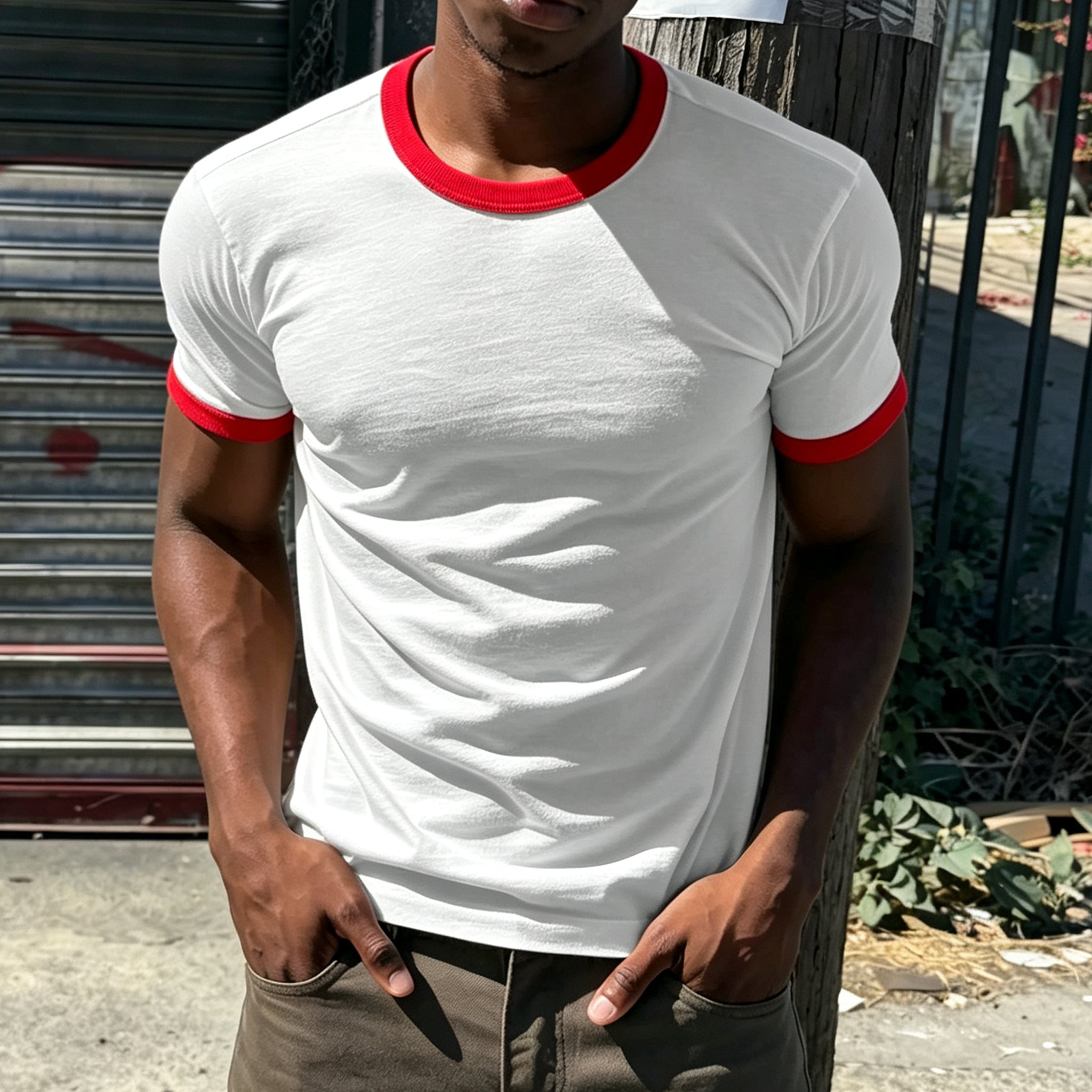 Contrasting Color-blocked Pure Cotton Crew Neck  Tee