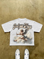 God We Trust Cupid Angel Aged Vintage Graphic Cropped T-shirt