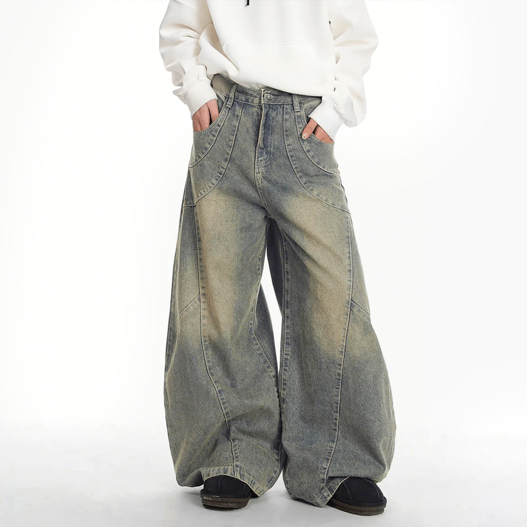 Casual Patchwork Loose-fitting Leg Baggy Jeans
