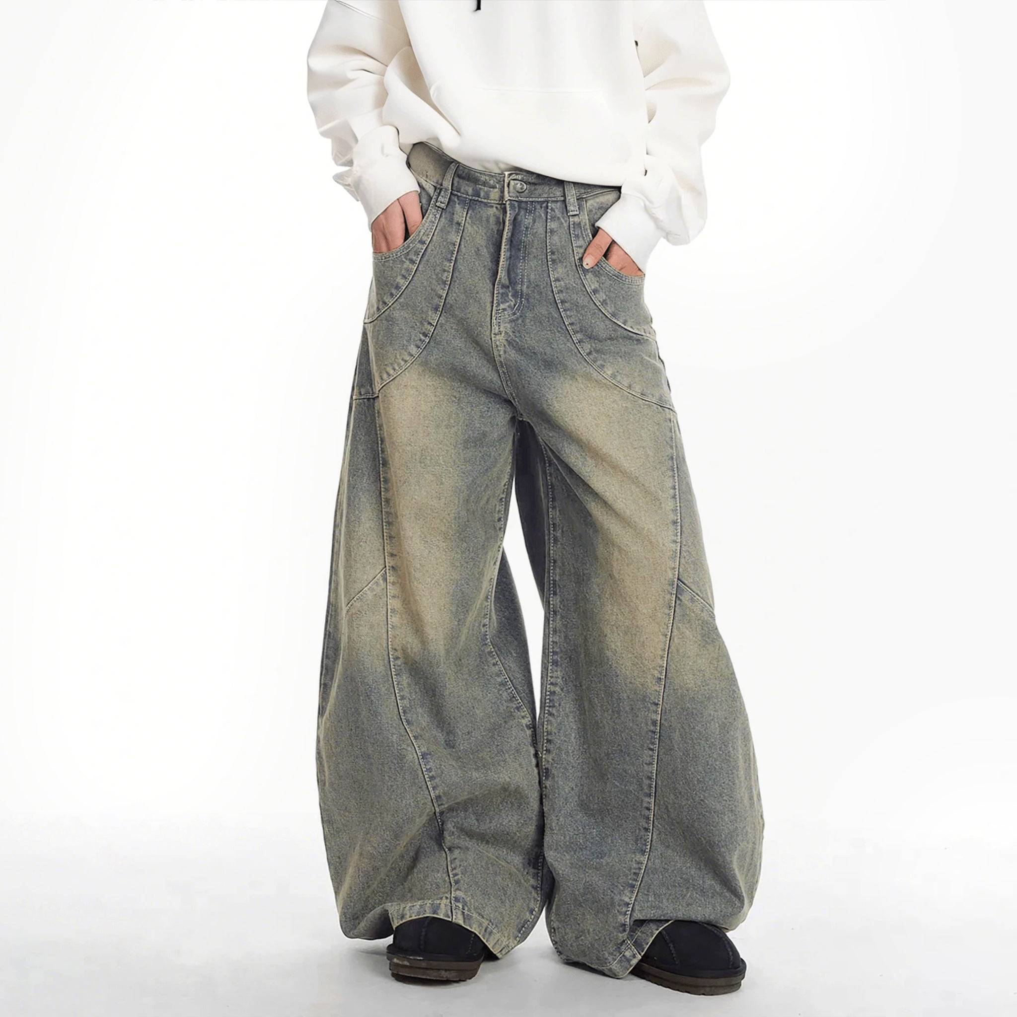 Casual Patchwork Loose-fitting Leg Baggy Jeans