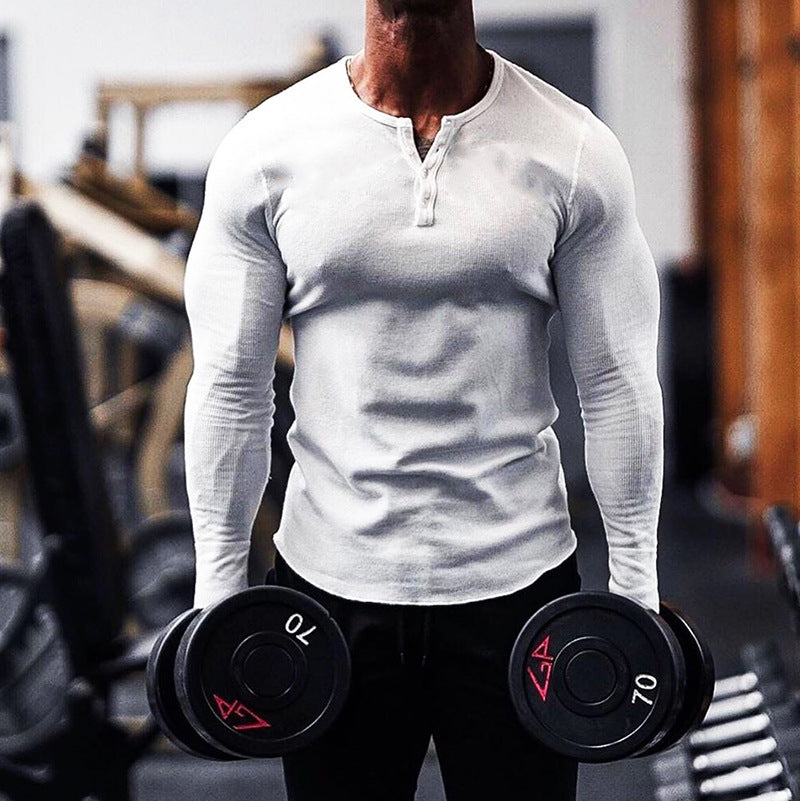 Men's Sports Fitness Stretch Long-sleeve Polo T-shirt
