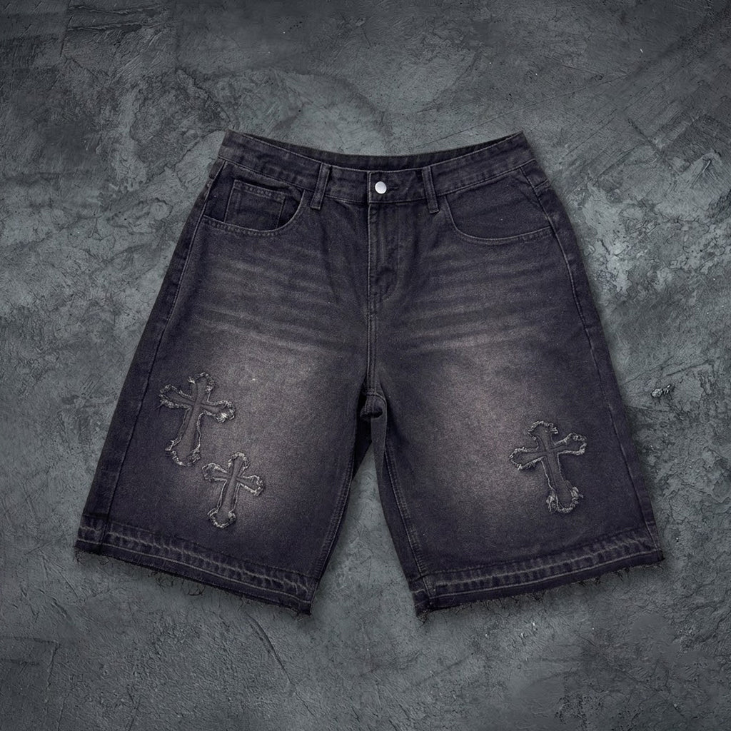 Sopula Studio Retro Sacra Angel T-shirt & Cross Appliqué Denim Shorts Set