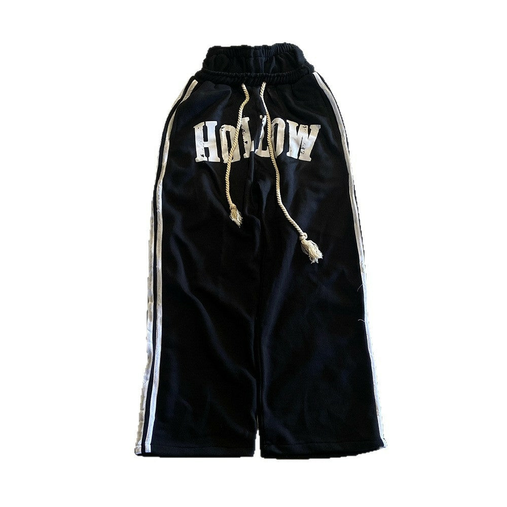 Retro Letter Print Trendy Drawstring Double Waist Sweatpants