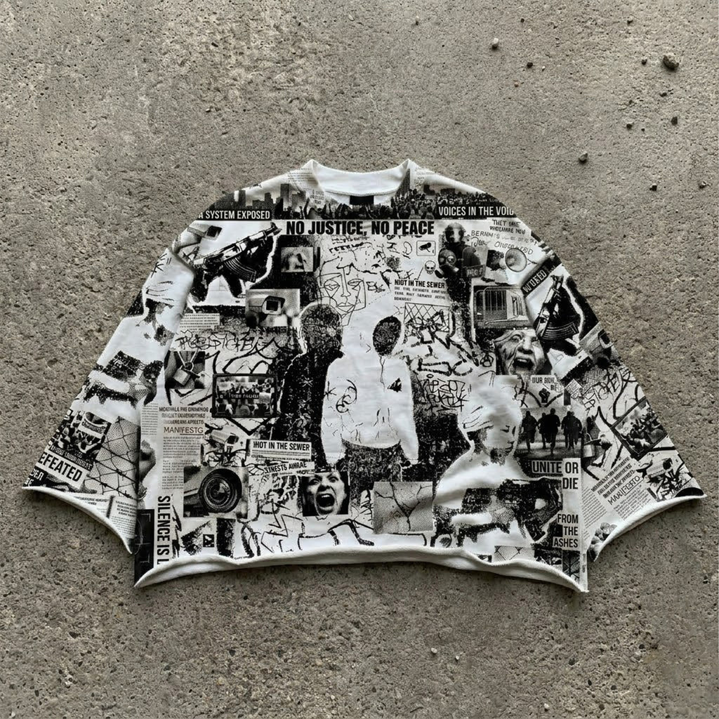 Wartime Poster Boy Collage Graphic Boxy Crop Crimped Edge T-shirt