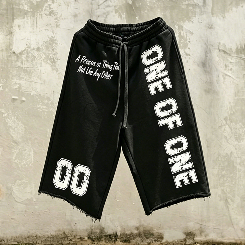 Vintage Word Graphic Drawstring Casual Pocket  3/4 Shorts