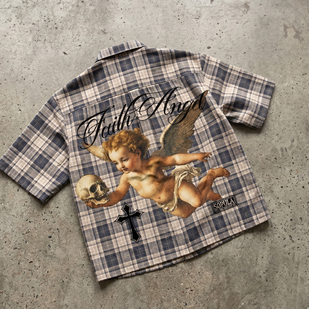 Faith Angel Holding A Skull Graphic Plaid Jacket Shirt