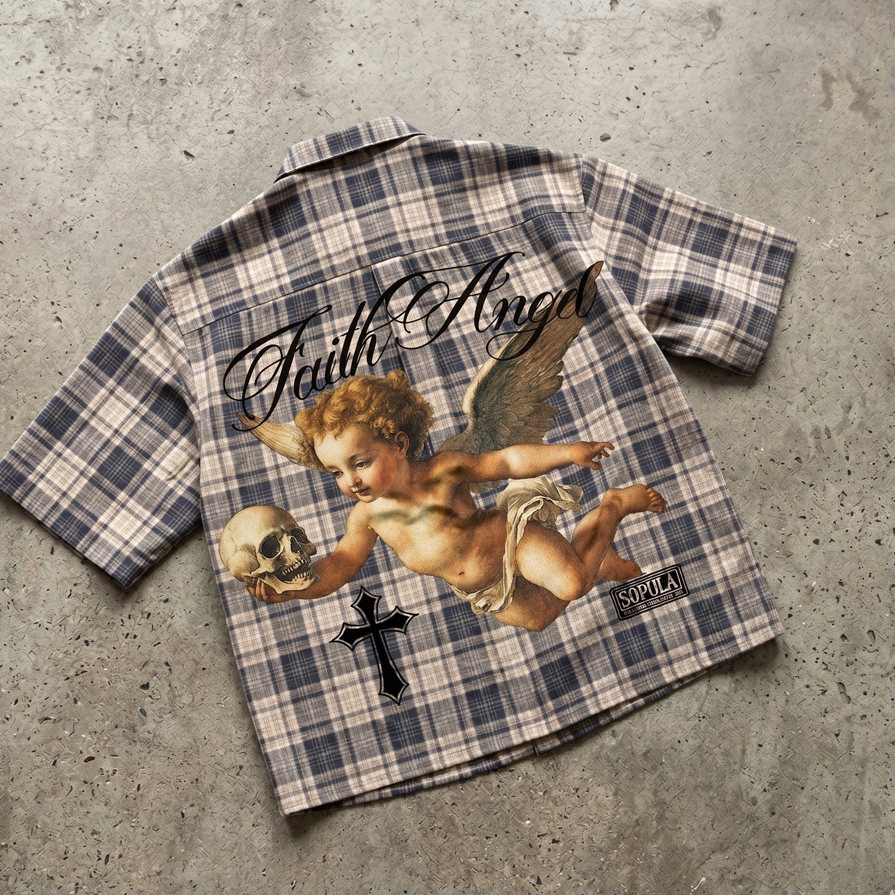 Faith Angel Holding A Skull Graphic Plaid Jacket Shirt