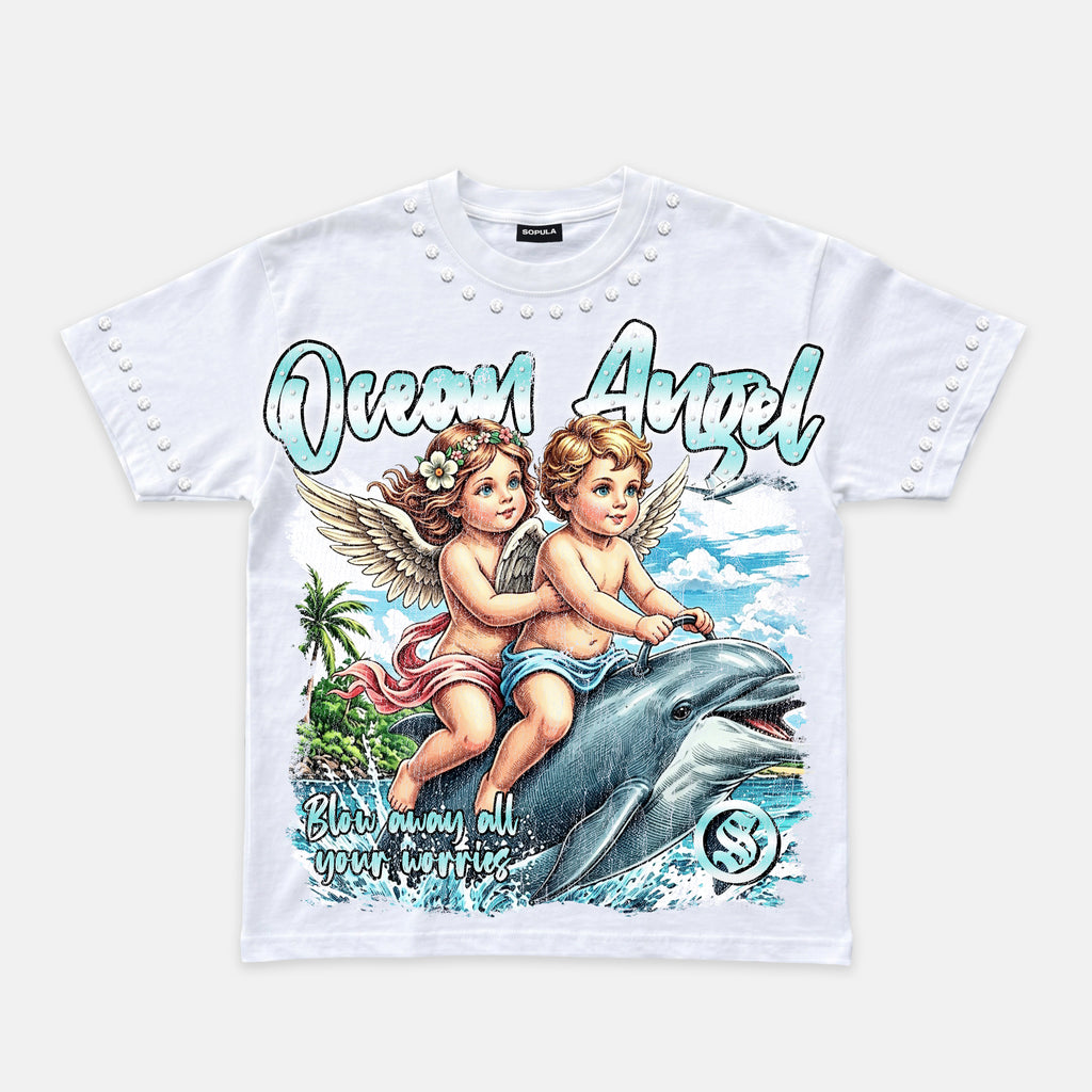 European And American Style Ocean Angel Graphic T-shirt