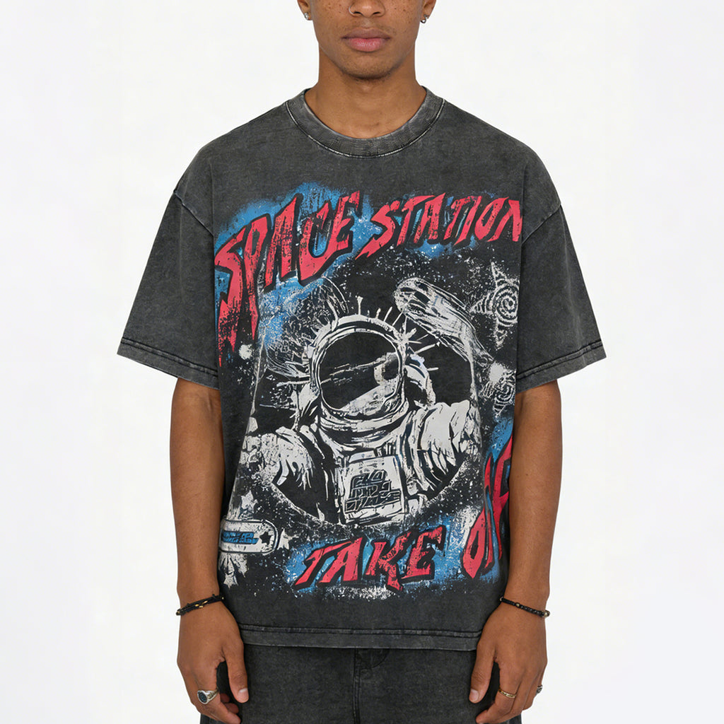 Fly By Choice X Spacestation Graphics Acid Washed Retro T-shirt