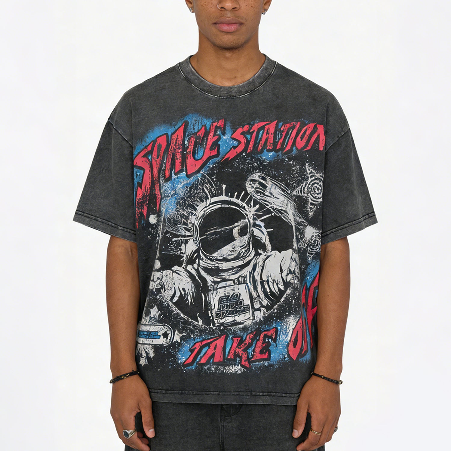 Fly By Choice X Spacestation Graphics Acid Washed Retro T-shirt