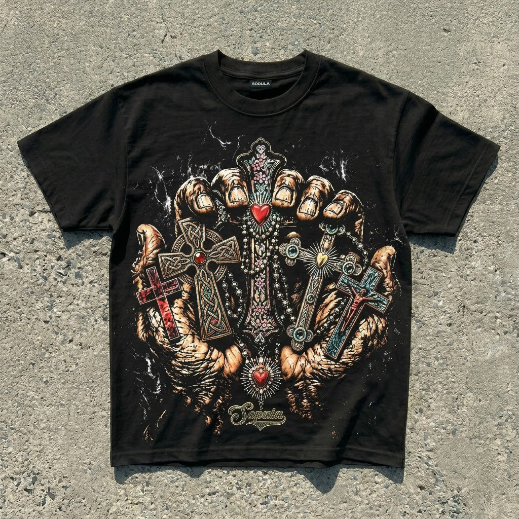 Jesus Holds The Cross In Both Hands Graphic T-shirt and Jorts Sets