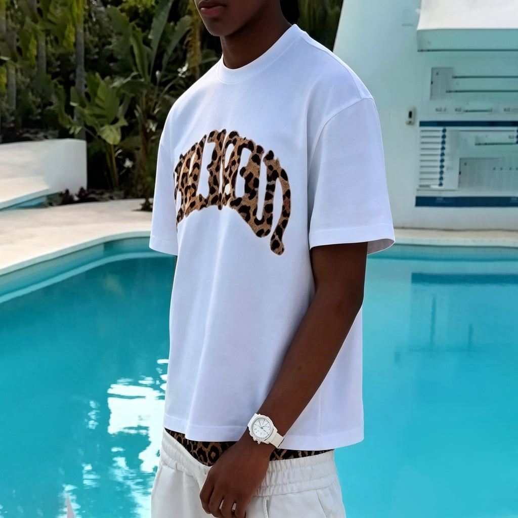 Fashion Leopard Print Letter Embroidered T-shirt And Shorts Two-piece Set