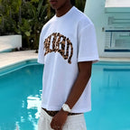 Fashion Leopard Print Letter Embroidered T-shirt And Shorts Two-piece Set