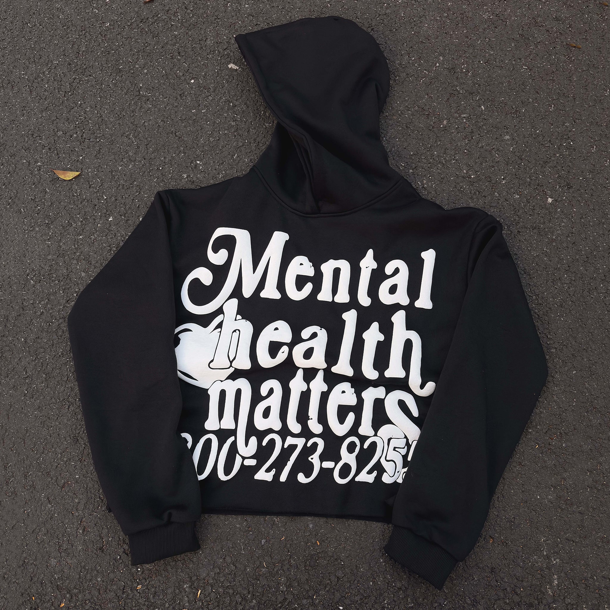 Mental Health Is Important Puff Print Pullover Cropped Hoodie