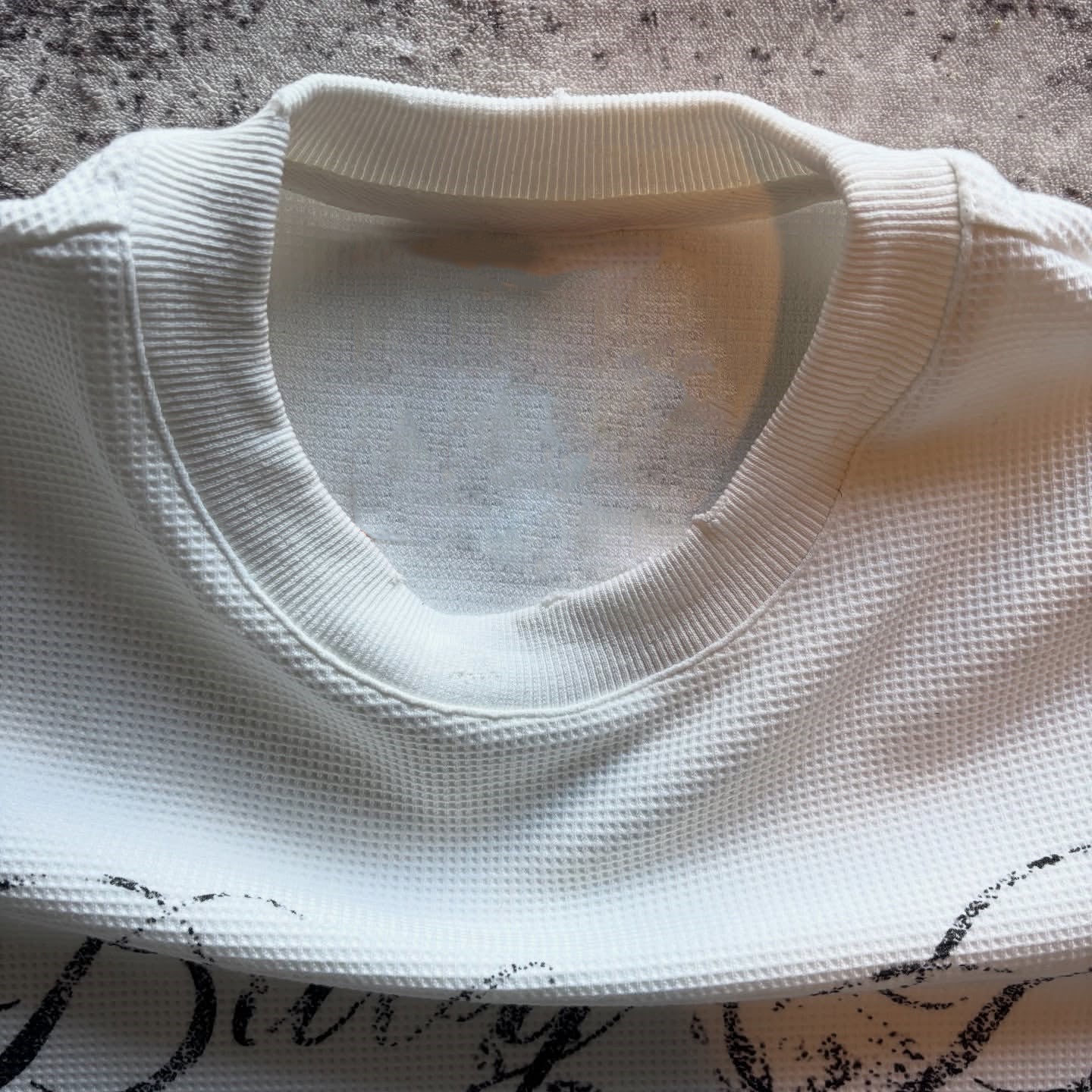 Retro Angel Saint Letter Print Waffle Knit Long-sleeve T-shirt