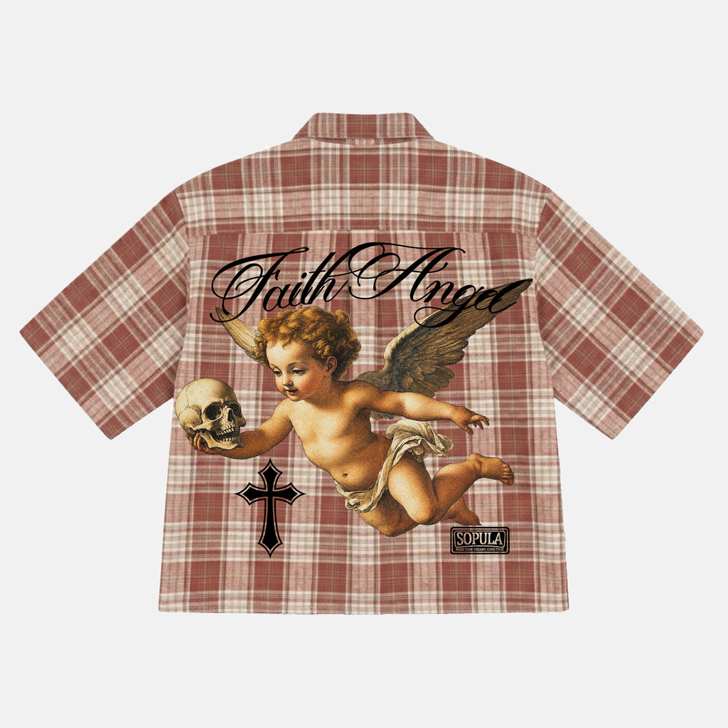 Faith Angel Holding A Skull Graphic Plaid Jacket Shirt
