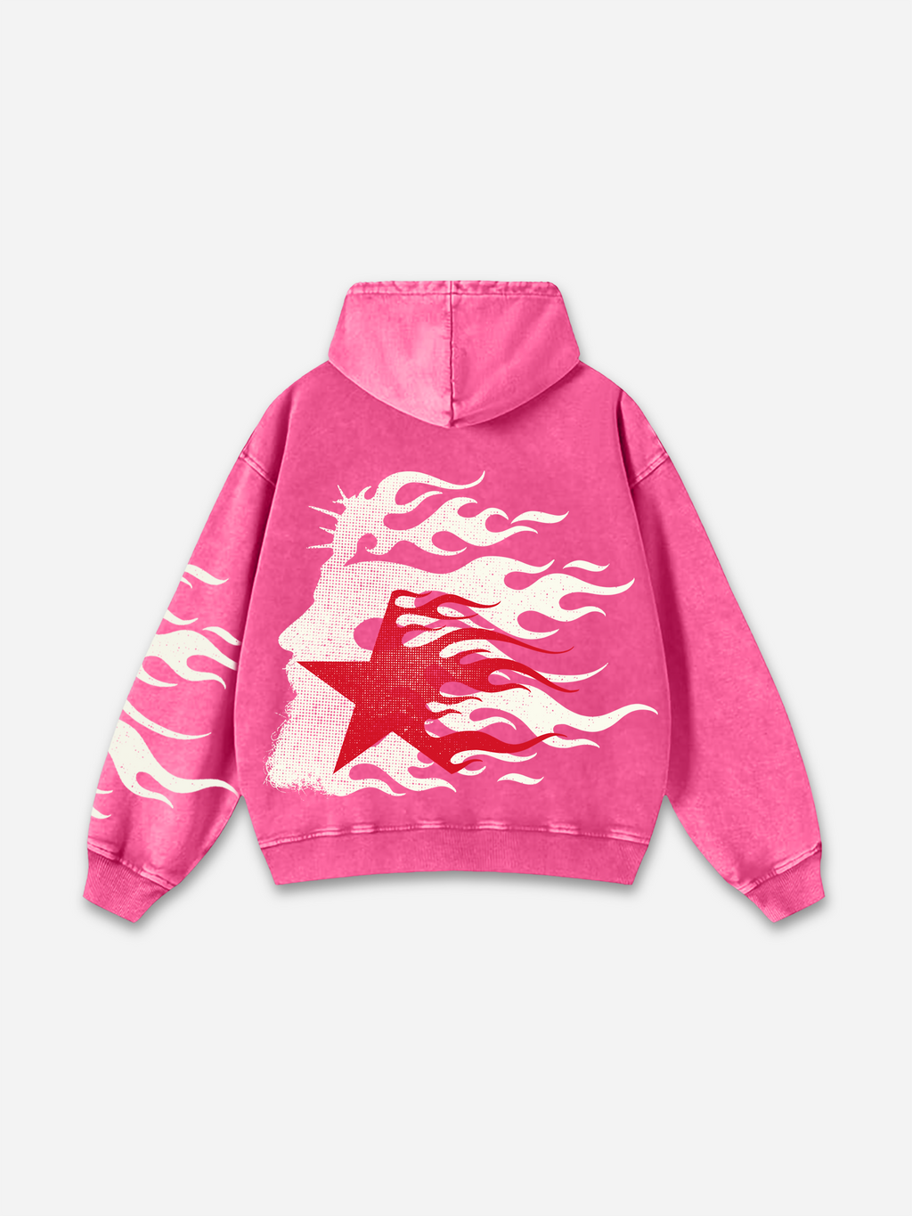 Son Of God Flame Jesus Silhouette Network Graphic Acid Washed Oversized Hoodie