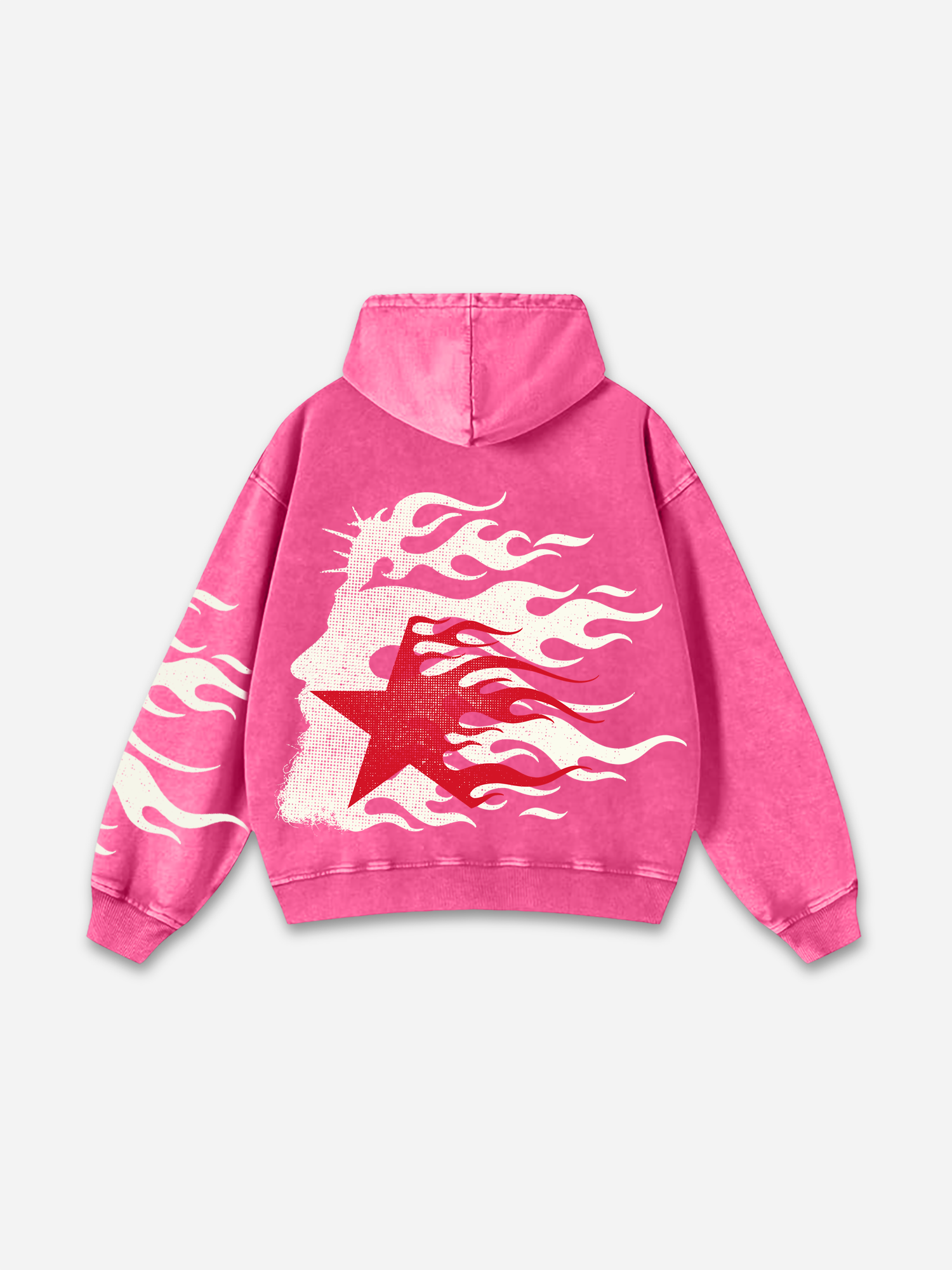 Son Of God Flame Jesus Silhouette Network Graphic Acid Washed Oversized Hoodie