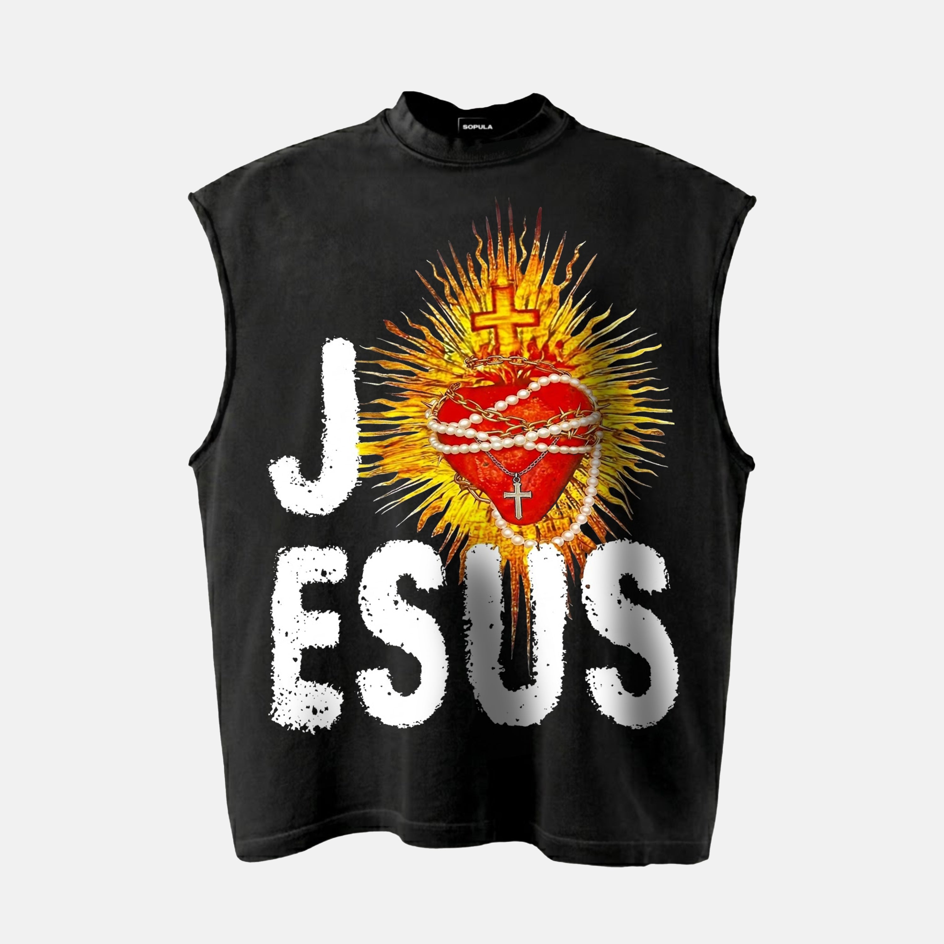 Jesus Faux Pearl Decor Graphic Tank Top