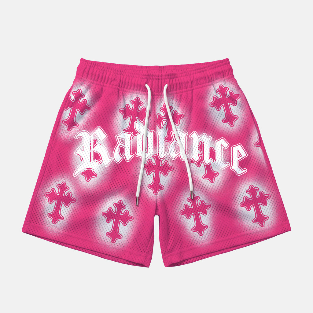 Cherry Blossom Pink Radiance Cross Graphic Mesh Athletic Shorts