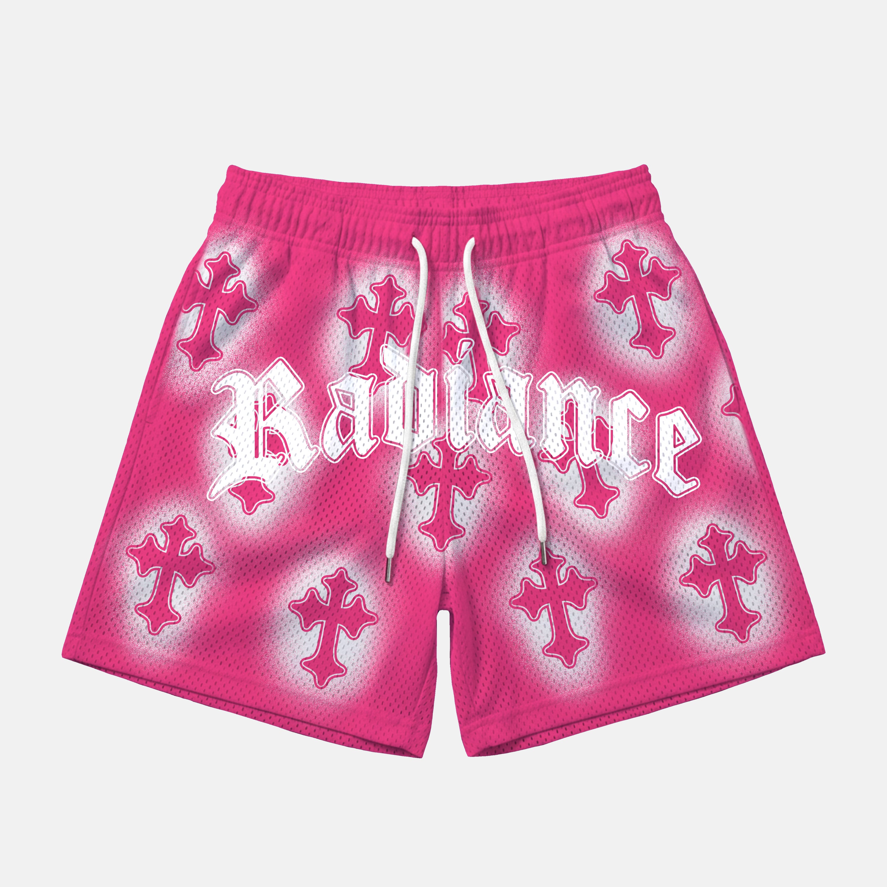 Cherry Blossom Pink Radiance Cross Graphic Mesh Athletic Shorts