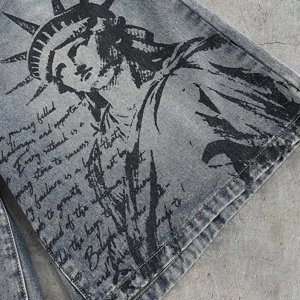 Men's Printed Pattern Loose Fit Denim Shorts Jorts